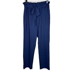 Grace Karin Paperbag Waist Pants Dark Blue High Waist Tie Front Elastic Large L